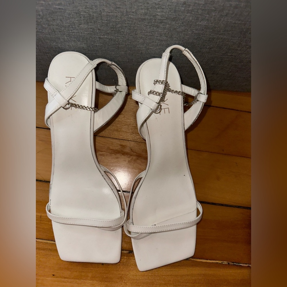Raye White Square Toe Heels Sz 8